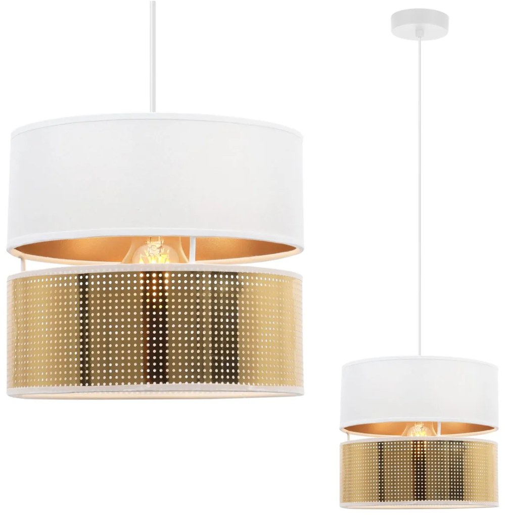 Závesné svietidlo Asti2, 1x PVC/biele textilné tienidlo, (fi 20cm), g, w