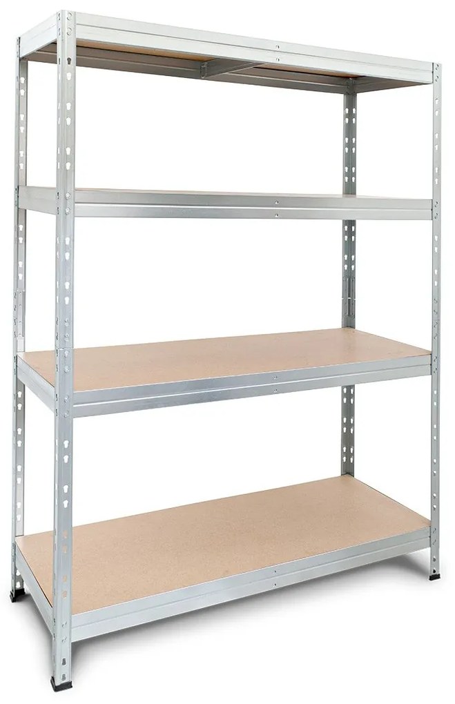 Bezskrutkový kovový regál RIVET, 180x120x45 cm, 4x HDF polica, zinok