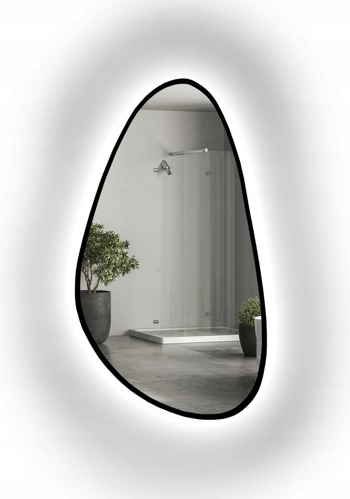 Organické zrkadlo Syderyt v čiernom ráme Mdf s Led podsvietením 110x202