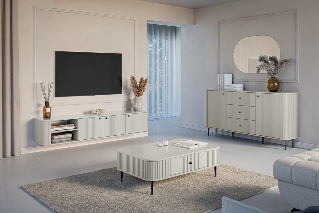 Závesná TV skrinka Vespera 3D 187 cm - kašmírová / čierna