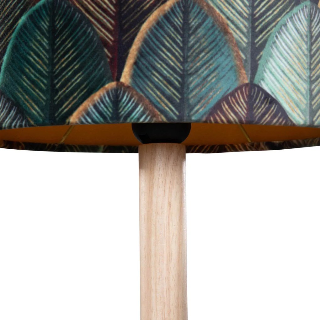 Stolová lampa Drevená s oválnym zamatovým tienidlom Dizajn listu 25 cm - Mels