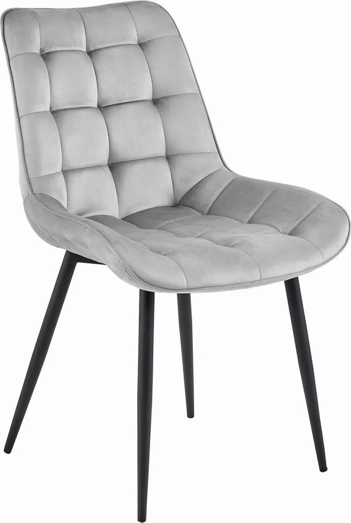 Svetlosivá zamatová stolička BERA s čiernymi nohami