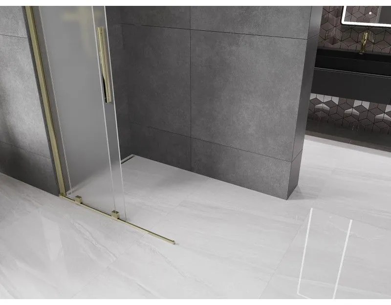 Mexen Velar, sprchová zástena s posuvnými dverami Walk-in 70 x 200 cm, 8mm sklo námraza, zlatá lesklá, 871-070-000-33-50