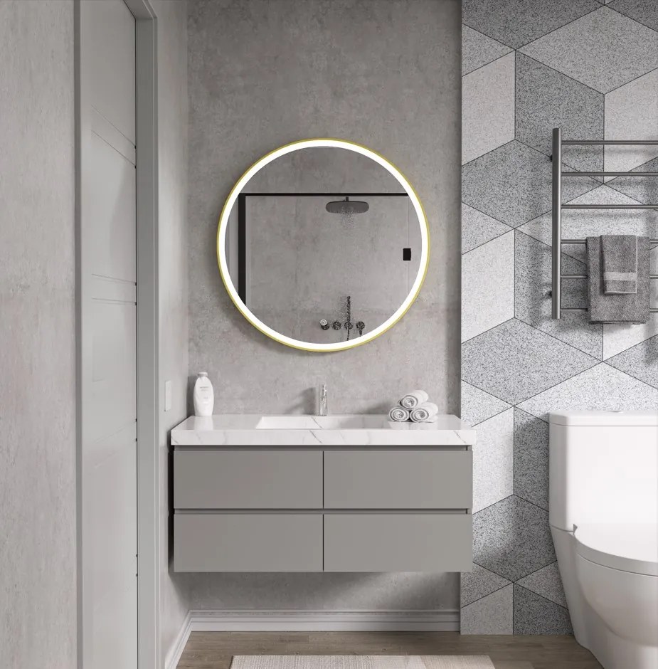 Erga Olivia, okrúhle LED zrkadlo 90cm, zlatý kovový rám, 2070 lm, 6500K, predné osvetlenie, ERG-V01-202-9090-GD