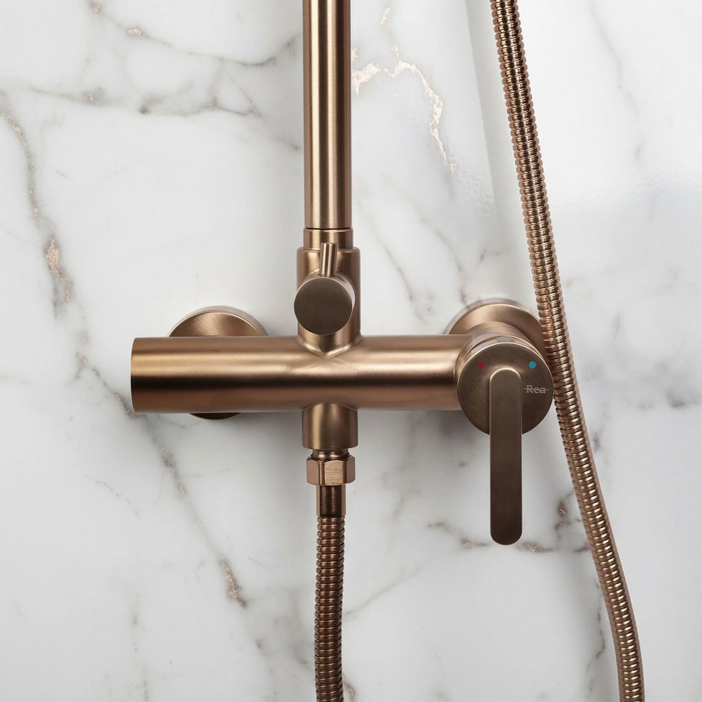 Rea Ontario, sprchový set nástenný s dažďovou sprchou, medená matná, REA-P9496