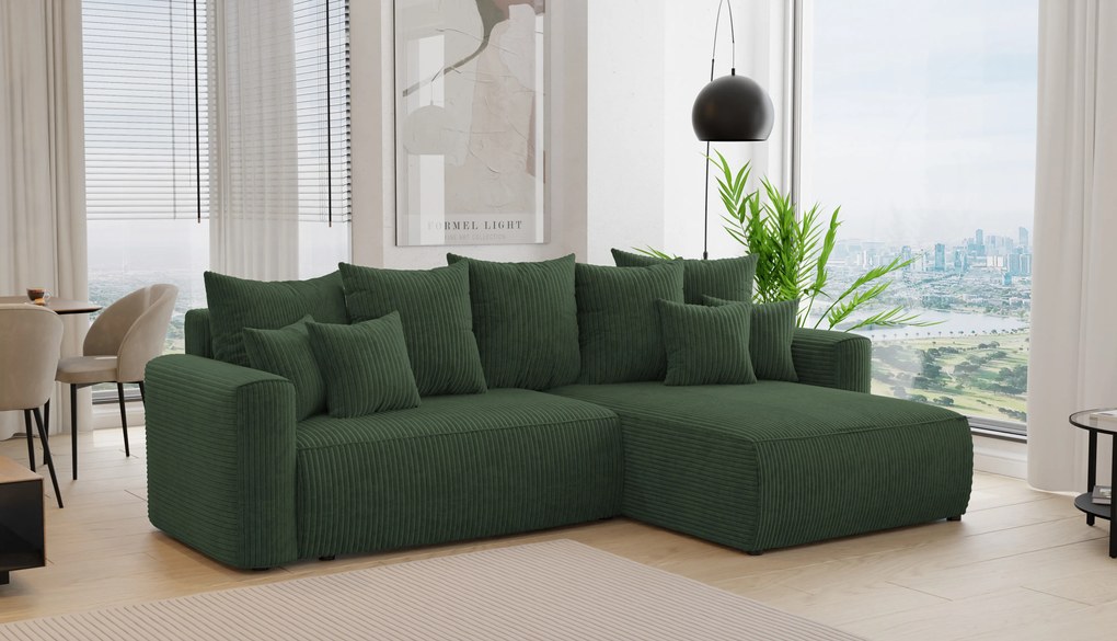 Rohová sedačka Baria (P) (tmavozelená). Akcia -20%. Vlastná spoľahlivá doprava až k Vám domov. 1133090