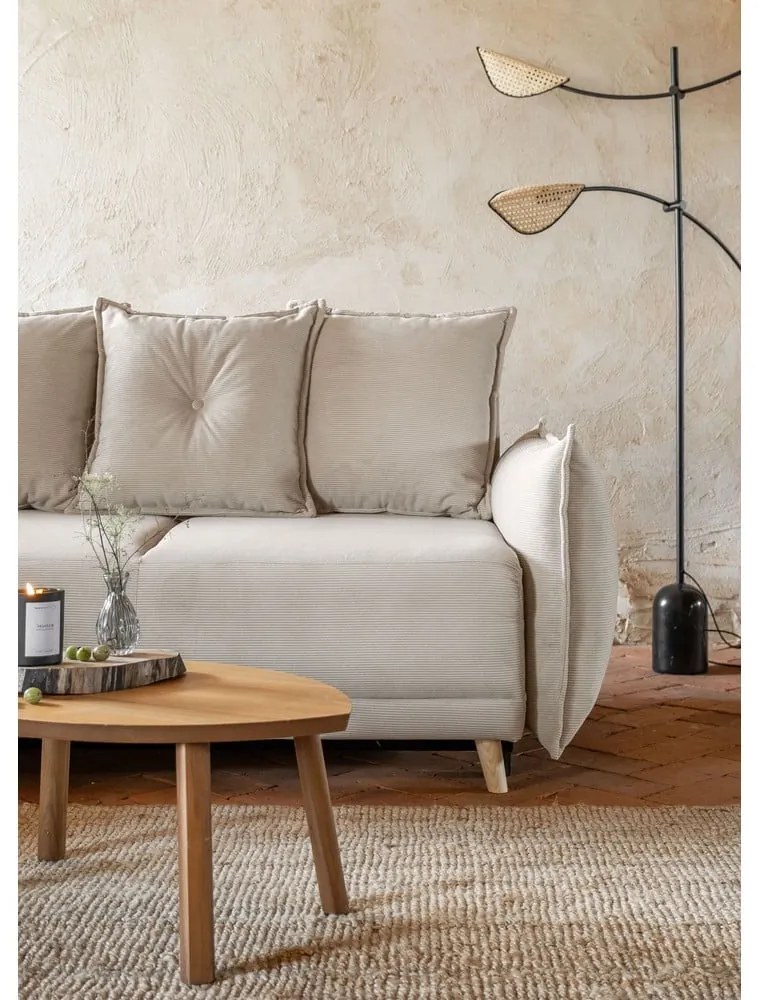 Béžová menčestrová rozkladacia rohová pohovka (ľavý roh) Lazy Lukka – Miuform