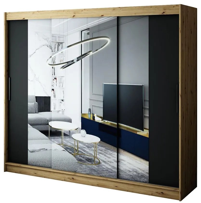 Skriňa Halifax T2 250 Dub Artisan/čierna/Zrkadlo