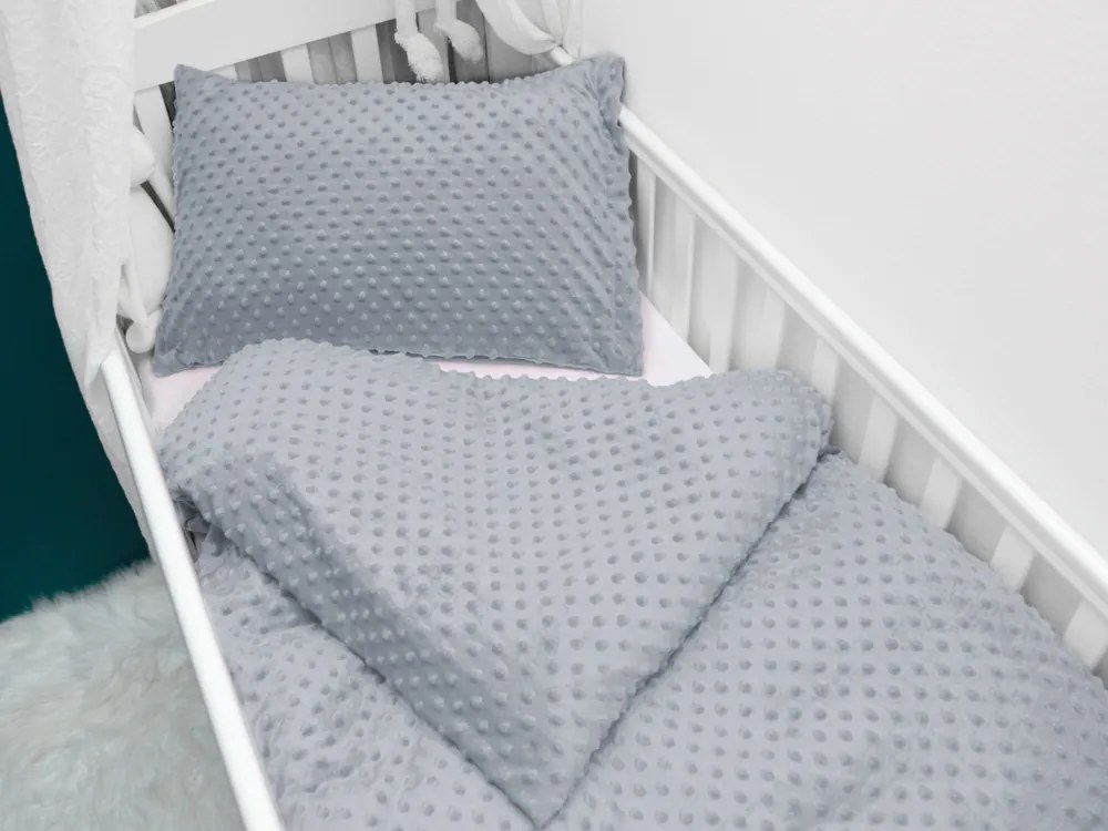 Biante Detské posteľné obliečky do postieľky Minky 3D bodky MKP-050 Striebornosivé Do postieľky 90x140 a 40x60 cm
