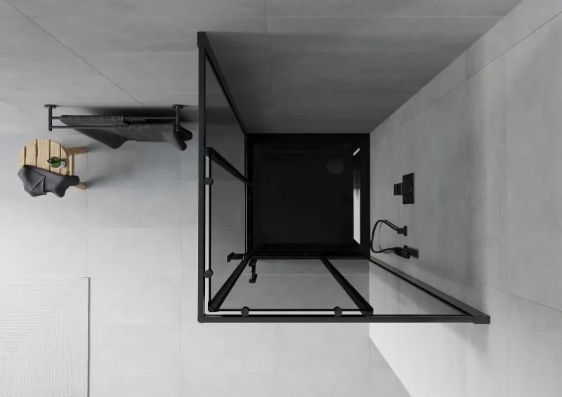 Mexen Rio Štvorcový sprchový kút 80 x 80 cm, grafit, čierny + sprchová vanička Flat, čierna - 860-080-080-70-40-4070B