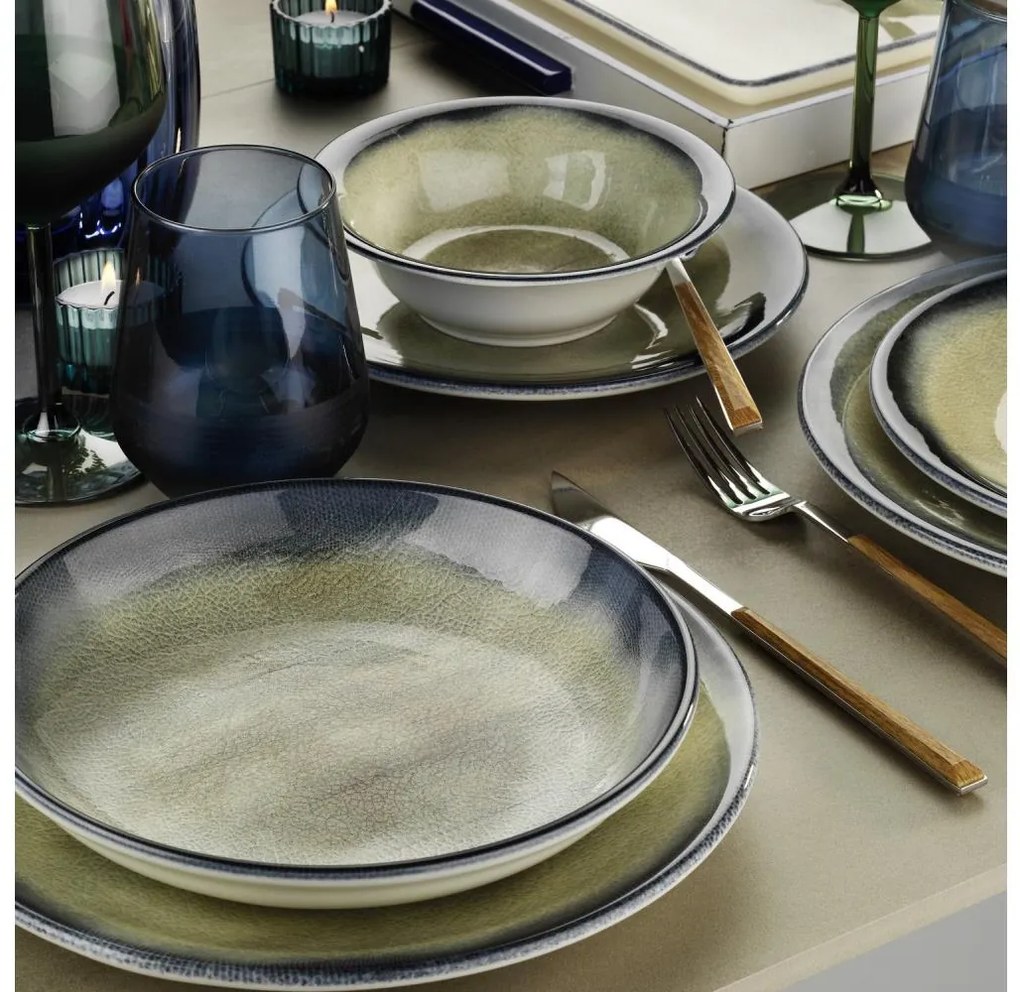 Jedálenská súprava 26 ks modrá/hnedá/porcelán