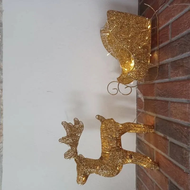 DECOLED LED svetelný jeleň so sánkami, 40 cm, teplá biela