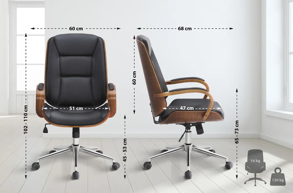 Design-Shop Kancelárska stolička Yankton - Orech / Čierna