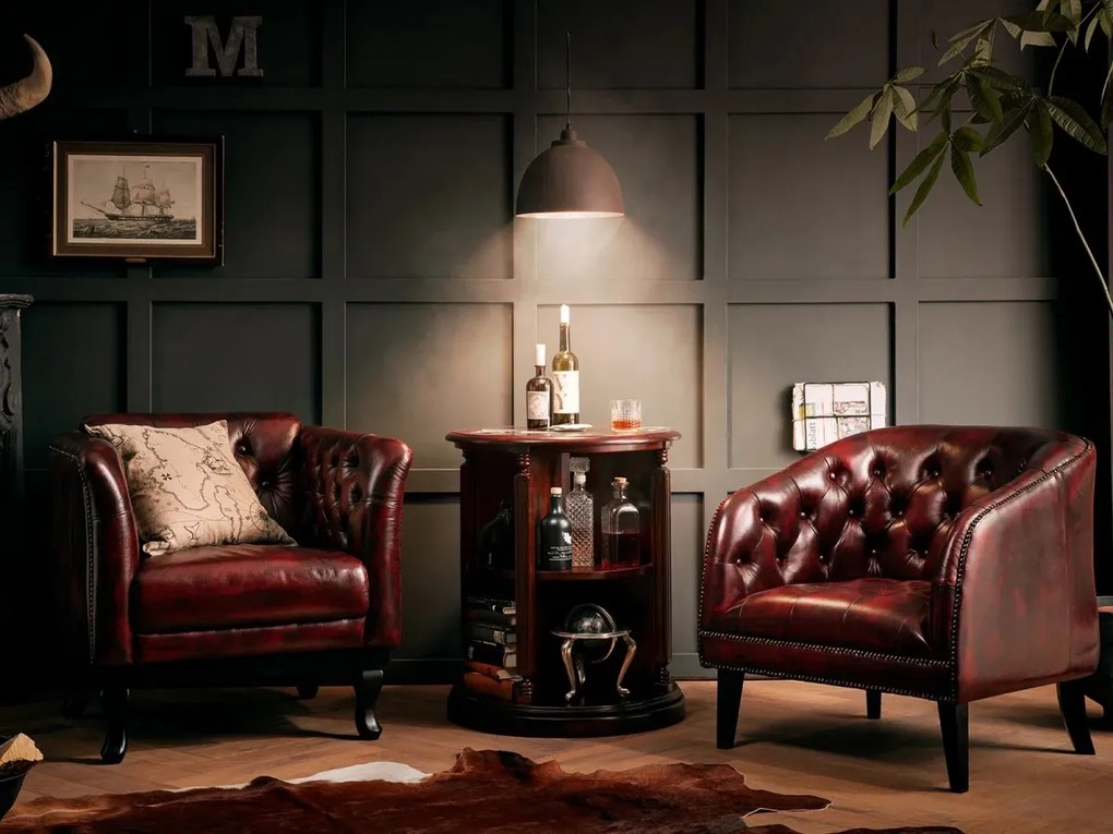 furniture-nabytek.cz - Masivní křeslo Chesterfield Dover z pravé kůže, červené