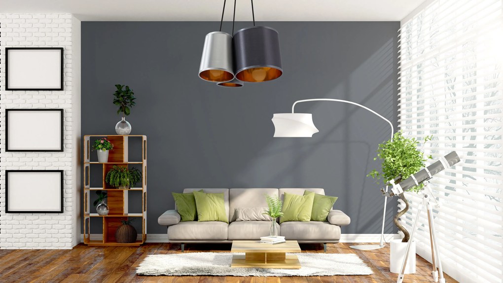 Toolight - Industriálne závesné svietidlo 3xE27 60W APP971-3cp, Biela-šedá-čierna, OSW-03212