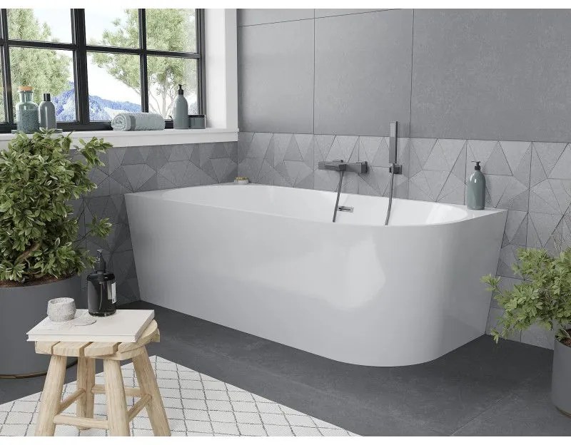 Mexen Mia, voľne stojaca rohová vaňa, lavá, 180 x 80 cm, biela, grafitový prepad, 52691808000L-66