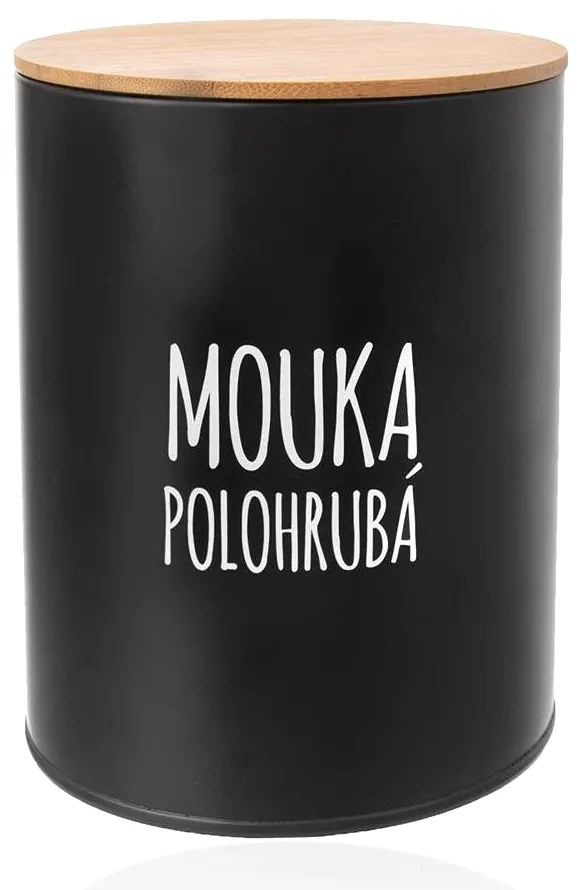 Orion 2. akosť - Plechová dóza na potraviny, čierna, s bambusovým vekom, 2,3l, MÚKA POLOHRUBÁ