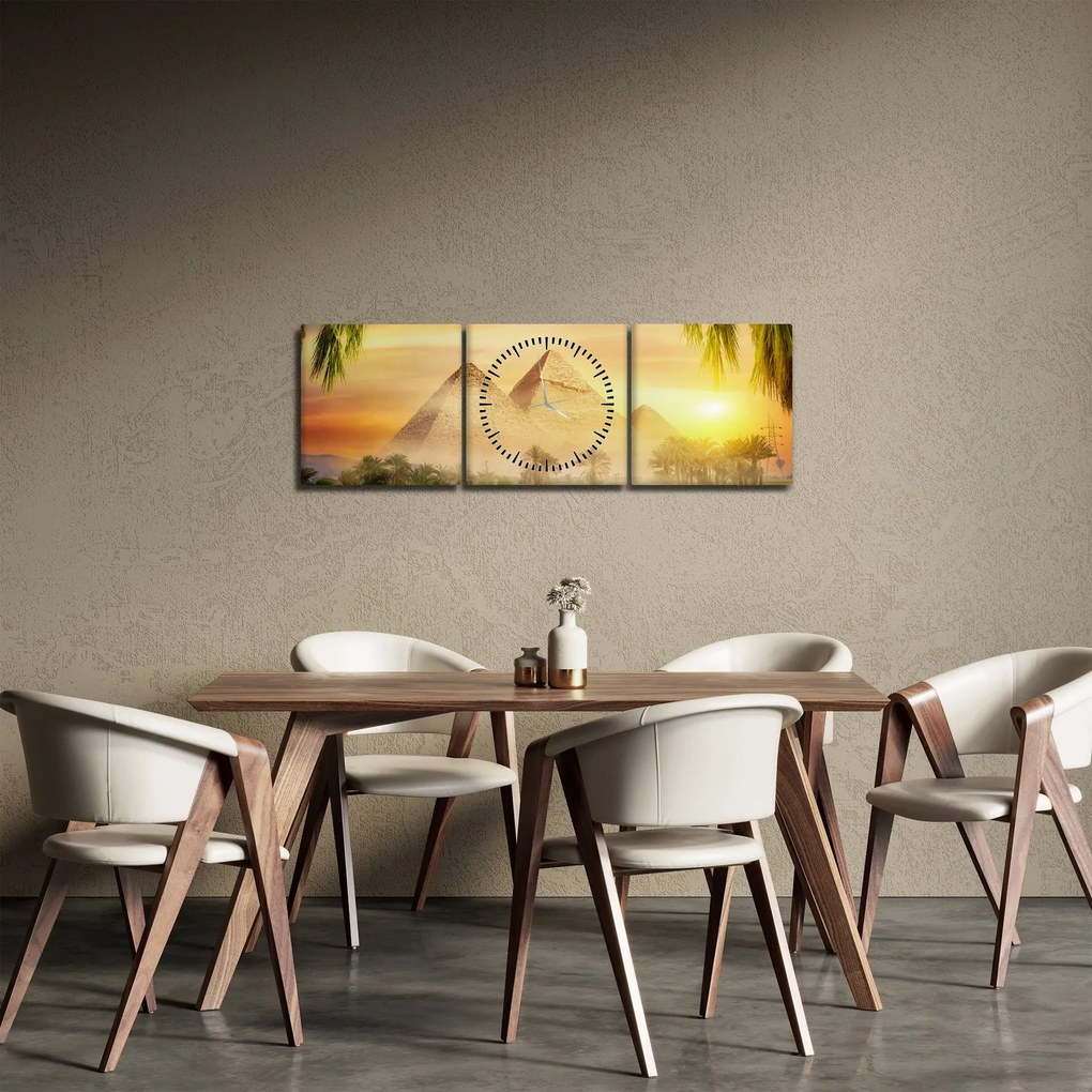 Obraz - Pyramídy (s hodinami) (90x30 cm)