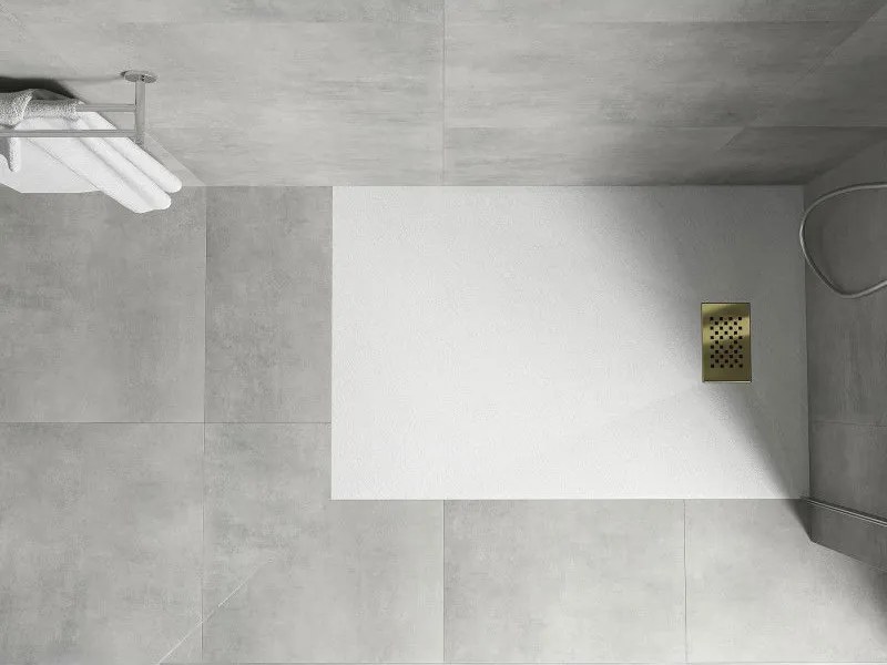 Mexen Hugo, obdĺžniková sprchová vanička SMC 100 x 70 cm, biela, zlatá krytka, 42107010-G