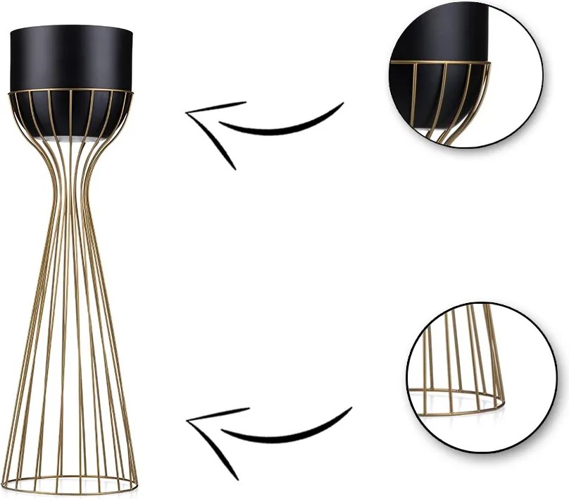 KOVOVÝ KVETINÁČ SO STOJANOM GLAM 68X20 CM ČIERNA/ZLATÁ