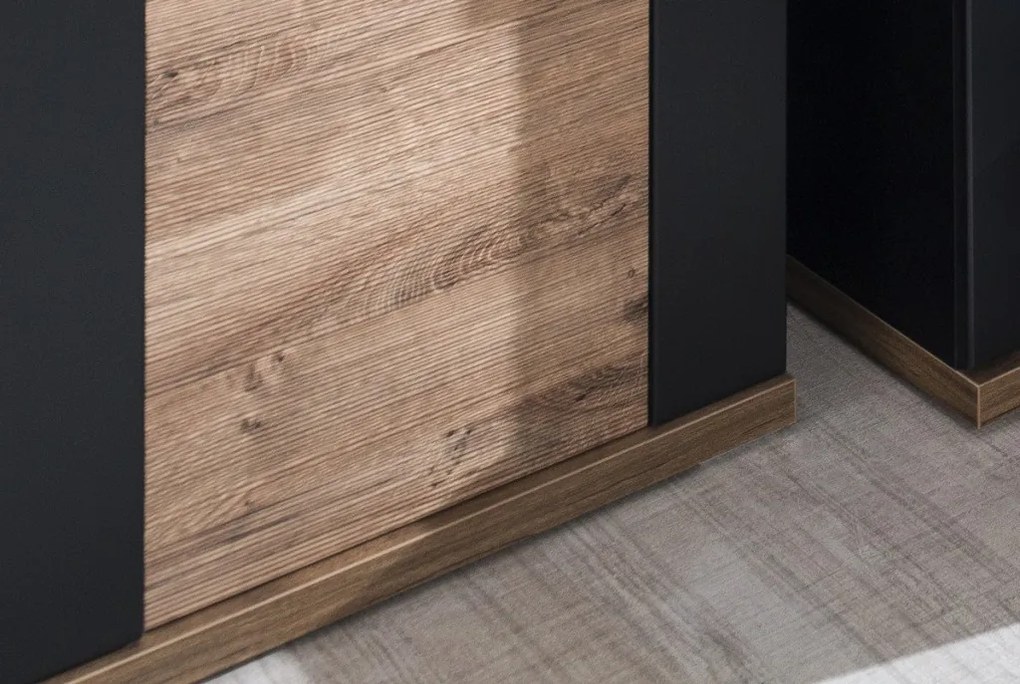 Vysoká vitrína Boston, čierna/dub ribbeck, s osvetlením, ľavá