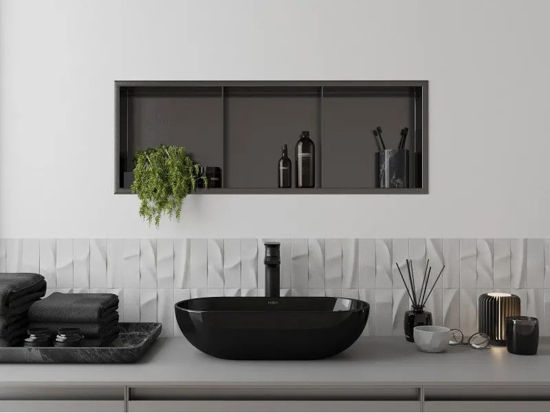 Mexen X-Wall-R, polica na zapustenie s prírubou 90 x 30 cm, grafitová matná - 19E0903010S