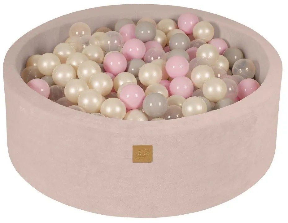 Krémový zamatový bazénik s loptičkami ø 90x30 cm Montessori – Meowbaby