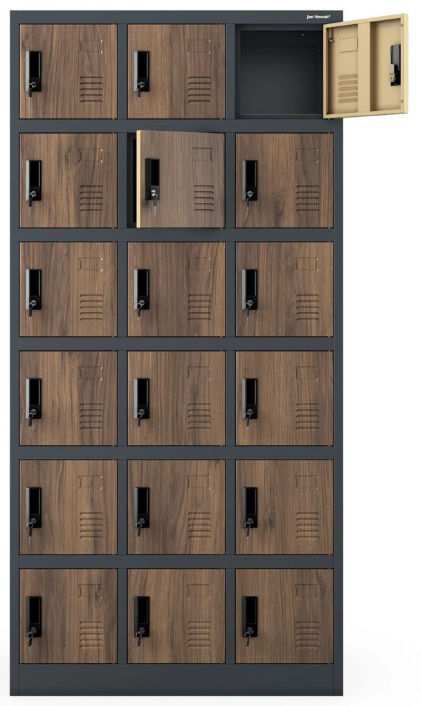 Pracovná skrinka s 18 priehradkami, antracitová/orechová, 900x1850x400 mm: KAROL Eco Design