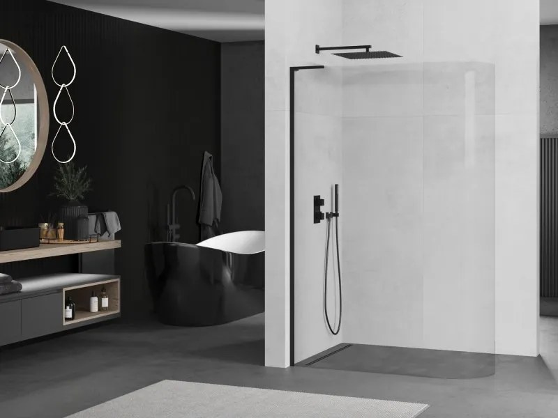 Mexen Kioto L, sprchová zástena Walk-In 110 x 200 cm, 8mm číre sklo, čierny profil, 800-110-103-70-06