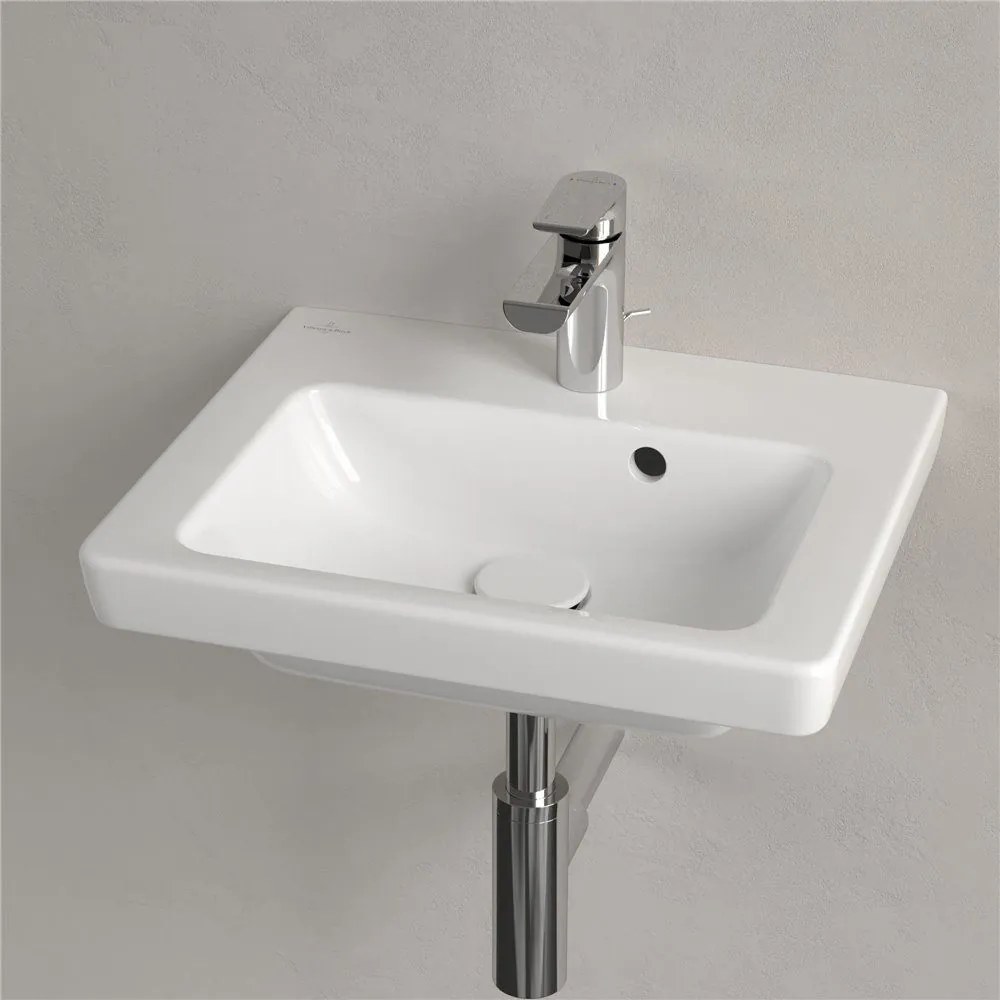 VILLEROY &amp; BOCH Subway 2.0 závesné umývadielko s otvorom (spodná strana brúsená), s prepadom, 500 x 400 mm, biela alpská, s povrchom CeramicPlus, 73155GR1