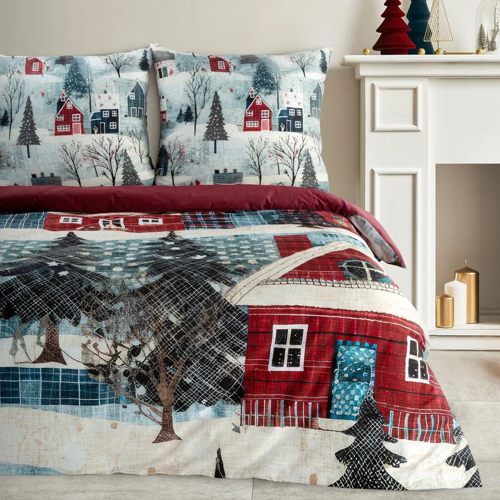 VIANOČNÉ SATÉNOVÉ OBLIEČKY NIKO 140X220 CM, 1 KS 70X80 CM VZOROVANÉ