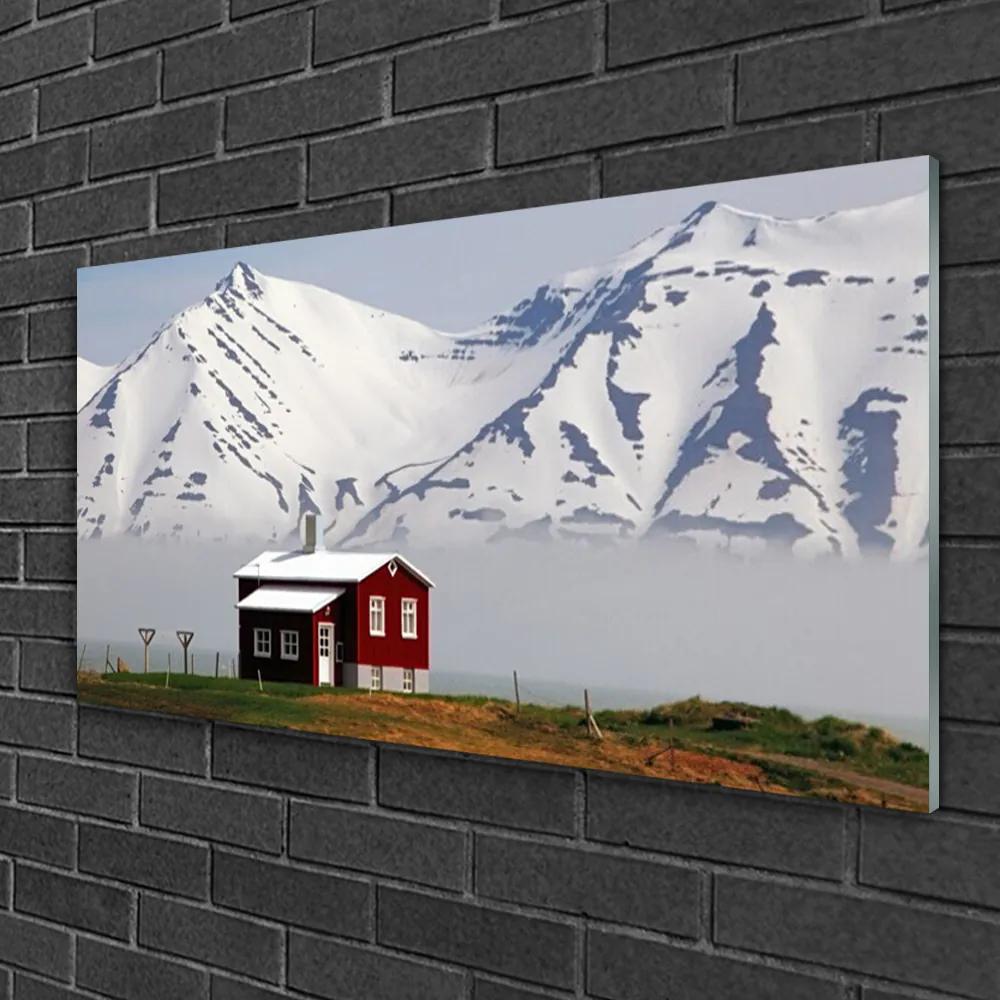 Skleneny obraz Hora dom krajina 125x50 cm
