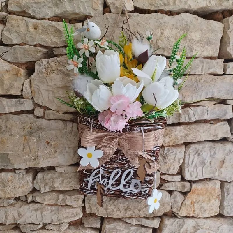 DECOLED Veľkonočná drevená dekorácia 6 cm, kvetina a zajac, balenie 12 kusov