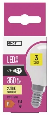 EMOS LED Mini žiarovka, E14, 4W, teplá biela