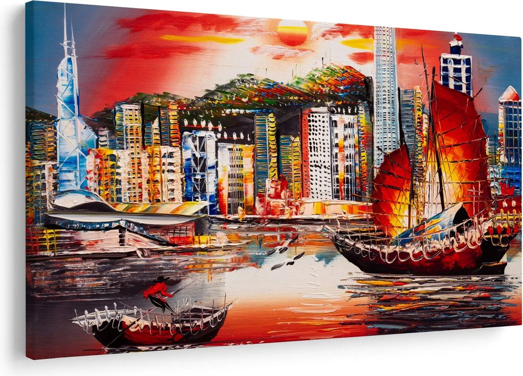 Obrázok - Victoria Harbor, Hong Kong, olejomaľba (90x60 cm)