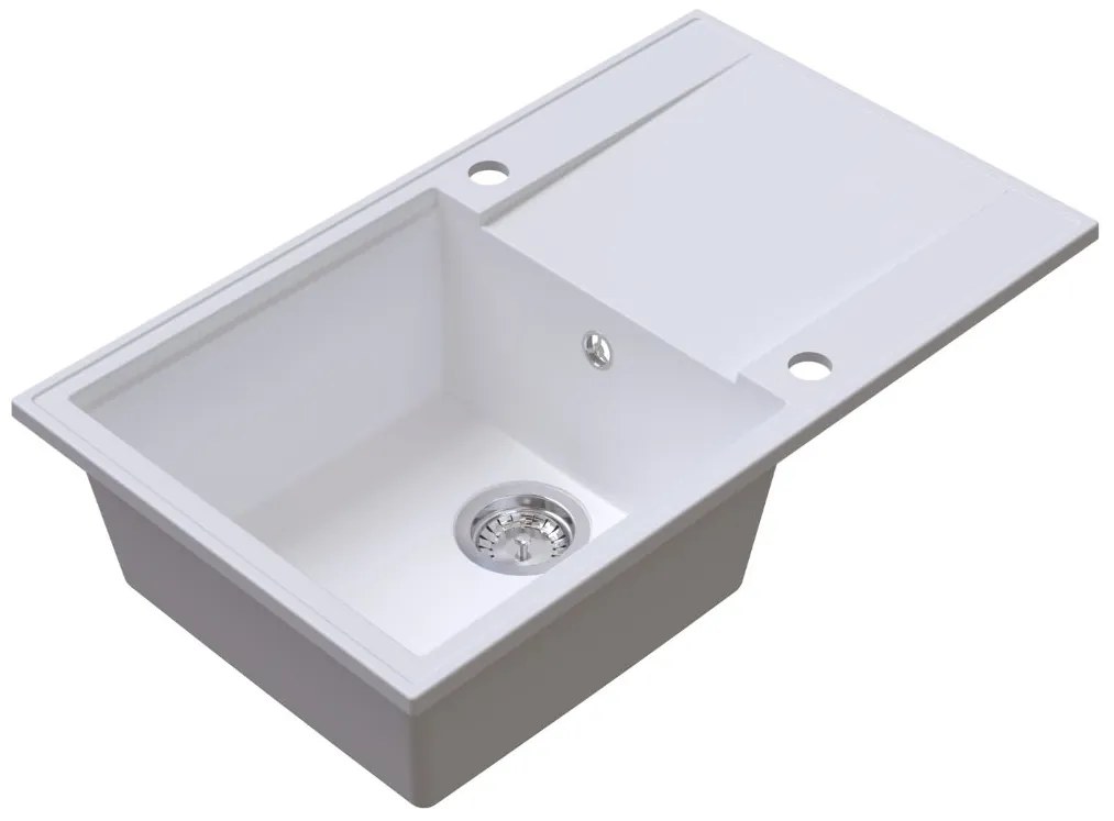 Sink Quality Sink55, kuchynský granitový drez 780x460x215 mm + chrómový sifón, biela, SKQ-SINK.W.1KDOL.X