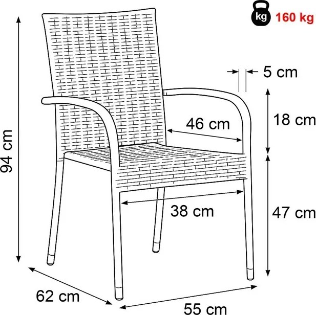Autronic Záhradná stolička, kov, polyratan, čierna, AZC-S2113 BK