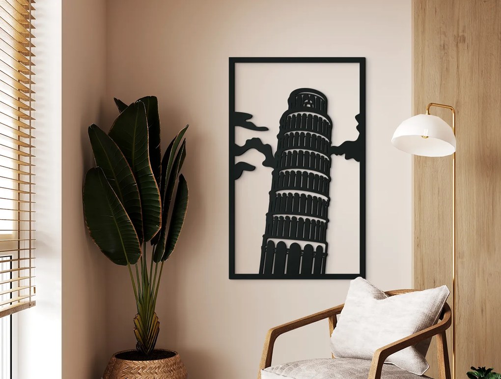drevko Obraz Šikmá veža v Pise Rozmer obrazu: 65 x 39,5 cm, Farba dekorácie: Čierna