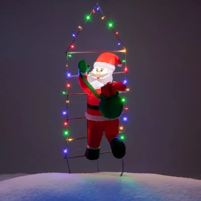 Nafukovací Santa Claus na rebríku 150 cm s LED osvetlením