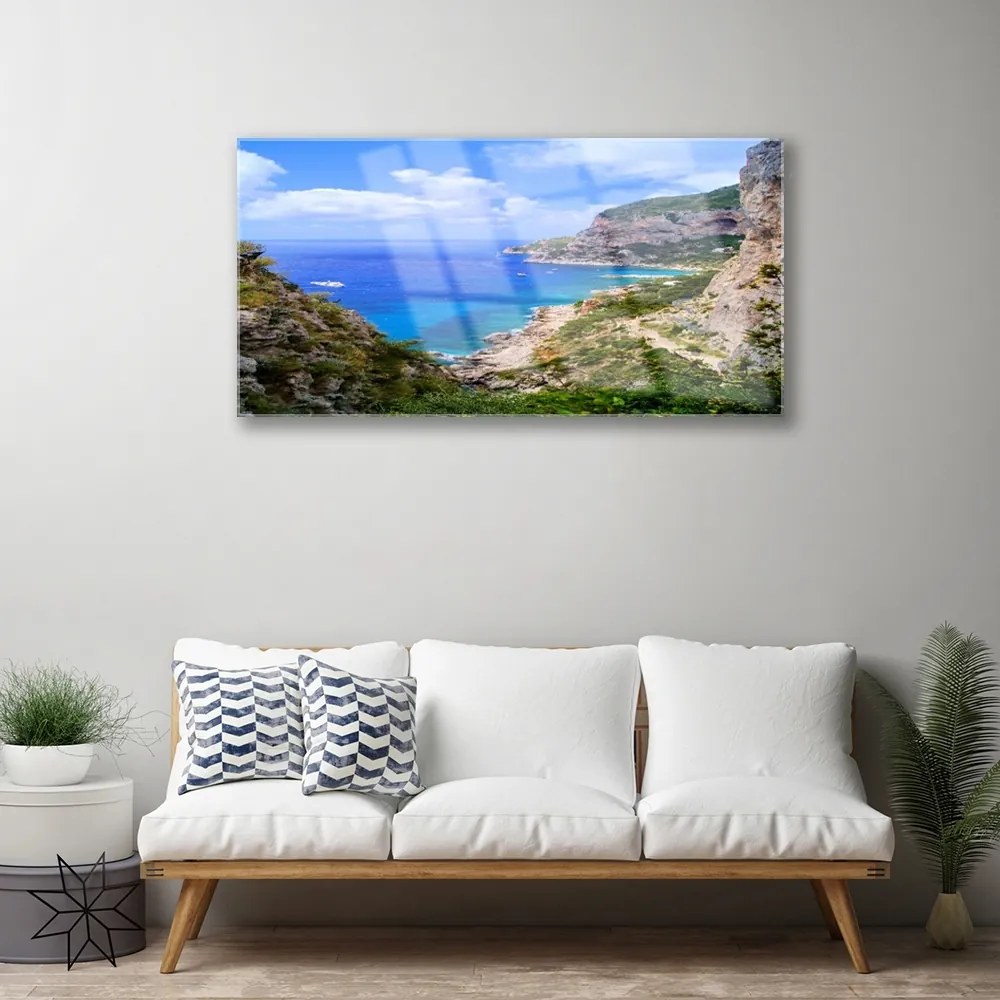 Obraz na skle More pláž hory príroda 140x70 cm
