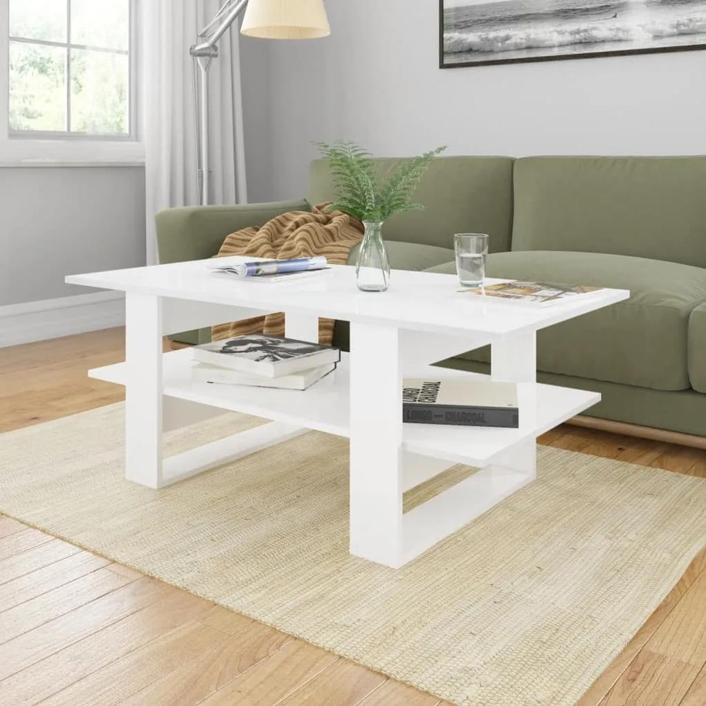 vidaXL Konferenčný stolík lesklý biely 110x55x42 cm drevotrieska