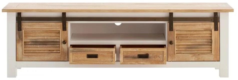 furniture-nabytek.cz - Masívny TV stolík Capera z borovice a MDF, lakovaný, biela/hnedá
