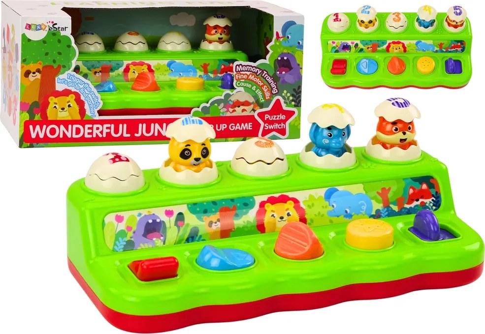 LEAN Toys Vyskakovacie zvieratká pop-up vzdelávací panel so zvukmi pre deti
