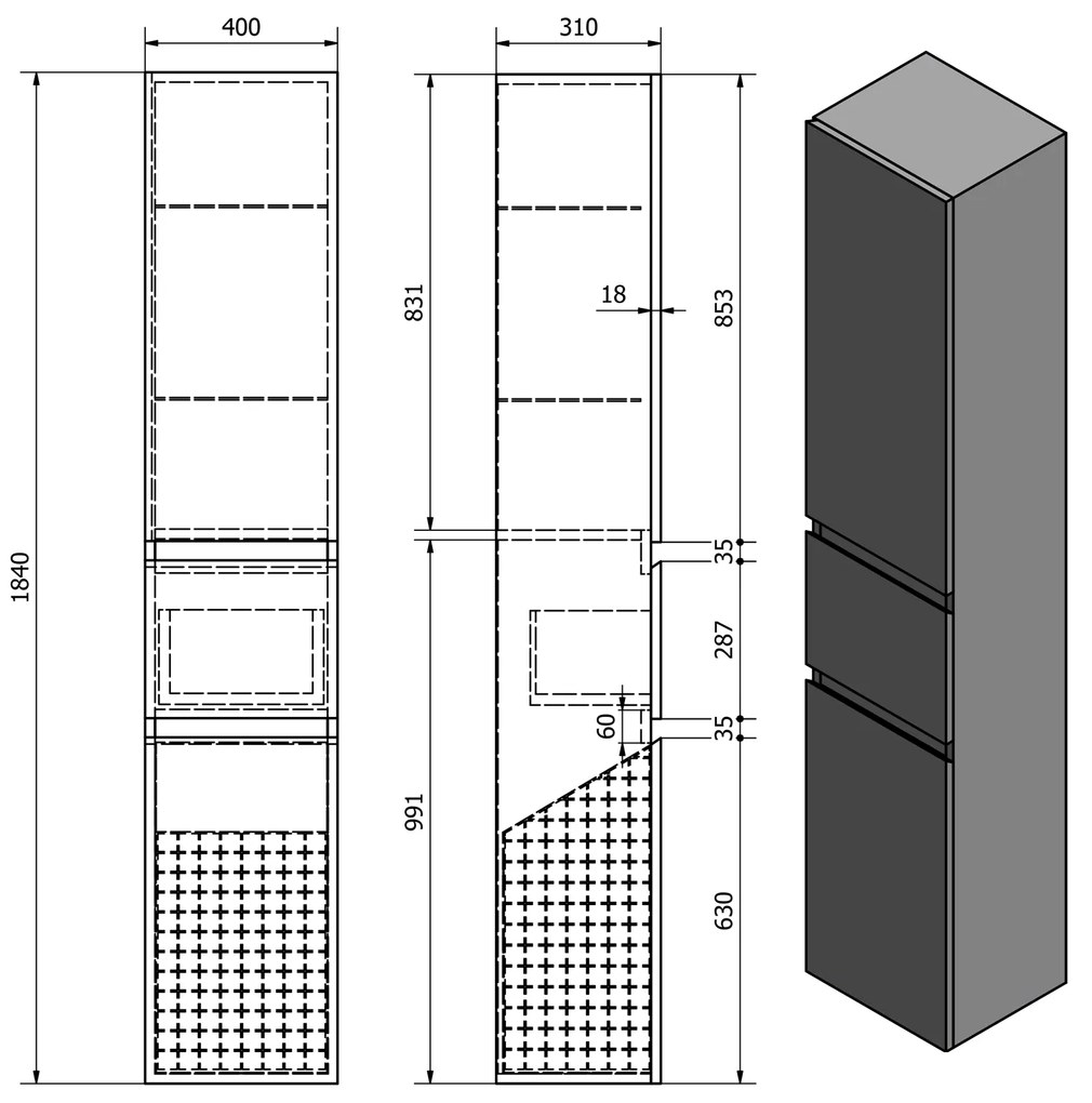 Aqualine Aqualine, ALTAIR vysoká skrinka s košom 40x184x31cm, dub emporio, AI485L