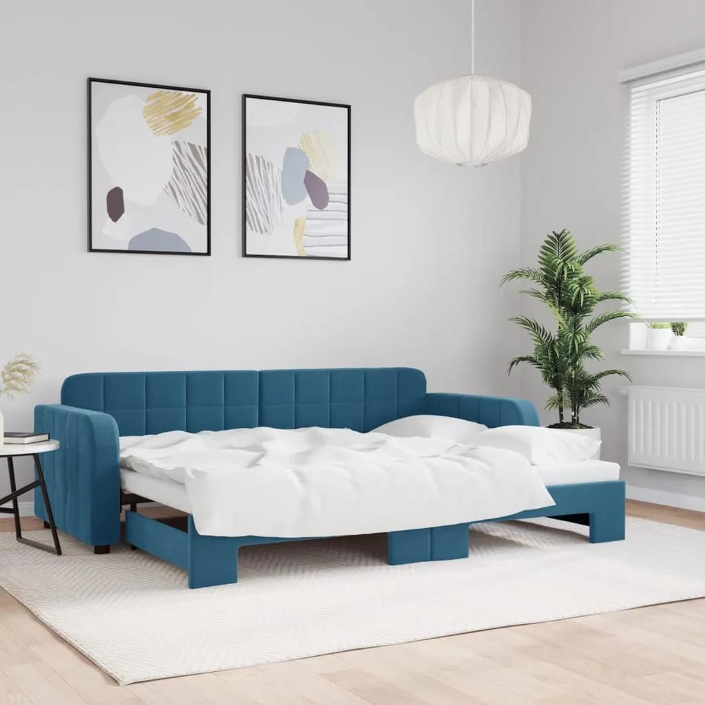 Denná posteľ s rozkladacou posteľou modrá 80x200 cm zamat 3196921