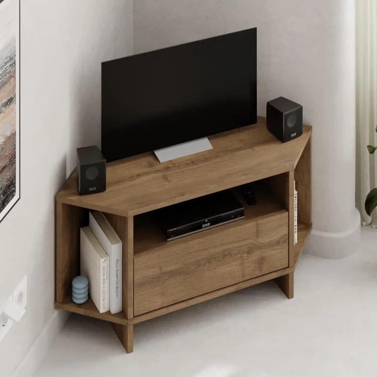 Rohový TV stolík Houseland Viva dub tmavý