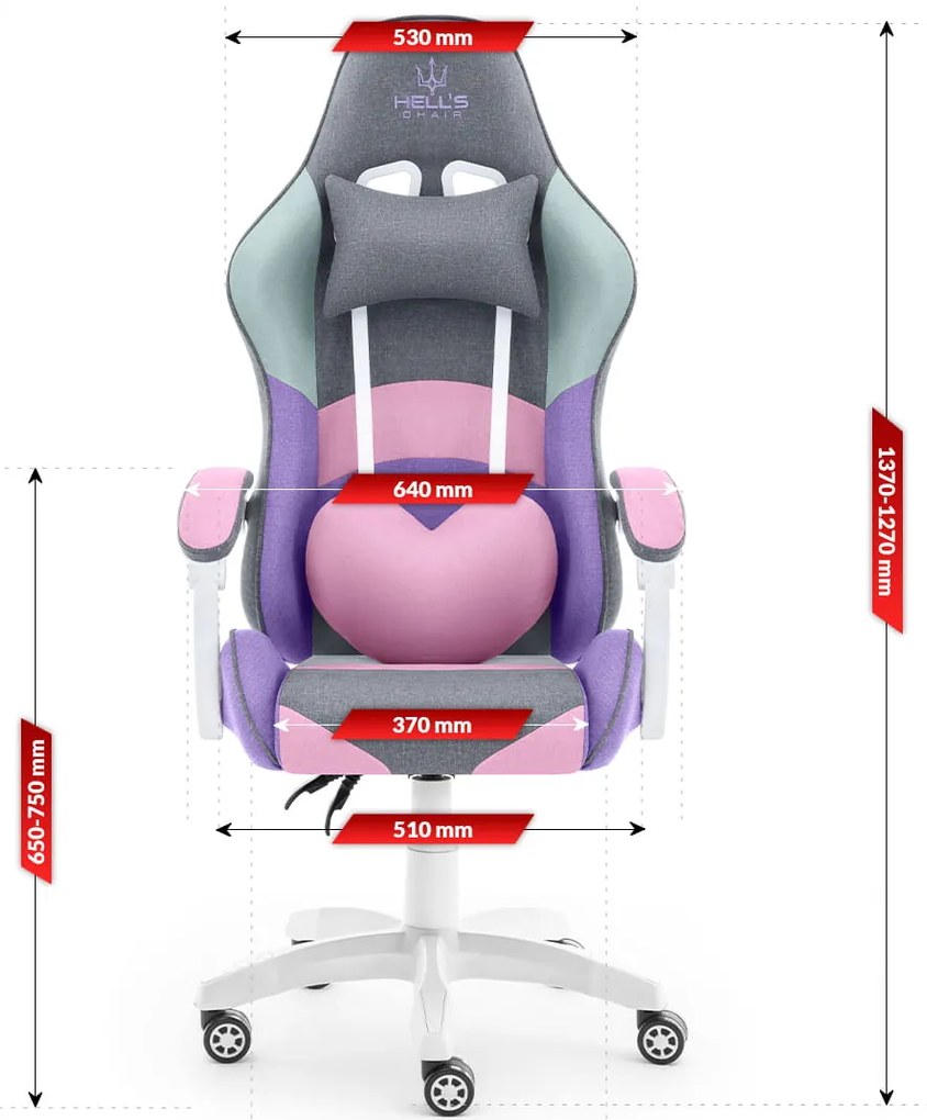 Kancelárska - herná stolička Rainbow ružovo-fialovo-mätovo-šedá 2