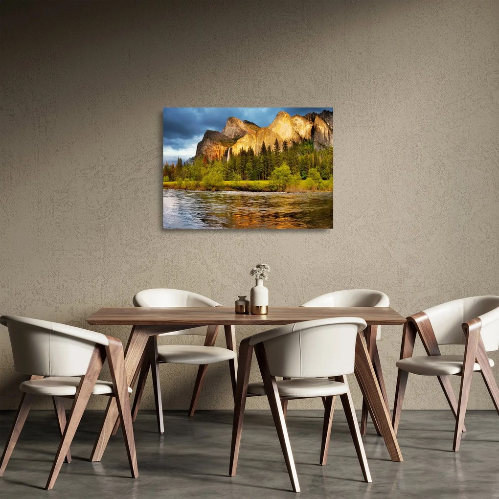 Sklenený obraz - Skaly pri jazere (70x50 cm)