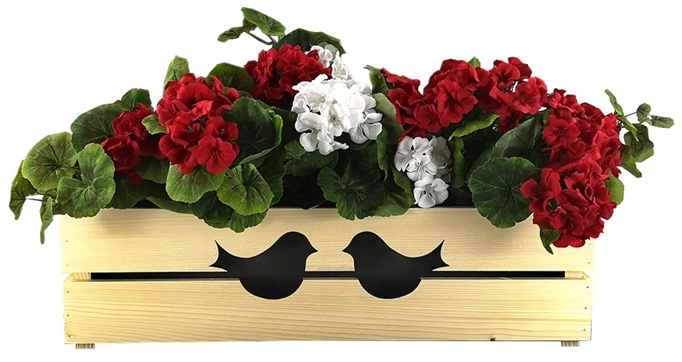 AMADEA Drevený obal na kvetináč s vtáčikmi, 62x21,5x17cm, český výrobok