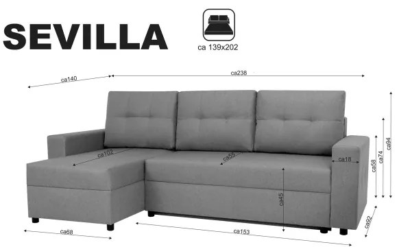 Univerzálna rohová sedacia súprava SEVILLA s funkciou spania a úložným priestoro